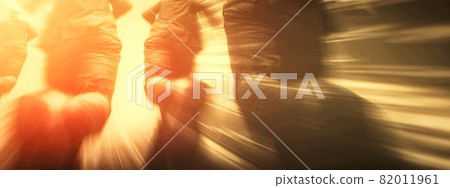 Silhouettes of people running towards the light Silhouettes of people running towards the light 82011961
