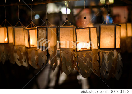 Candle Lighting Paper Lanterns in Loy Kratong festival , Yee Peng Festival (North of Thailand new years) , Chiang Mai ,Thailand 82013120