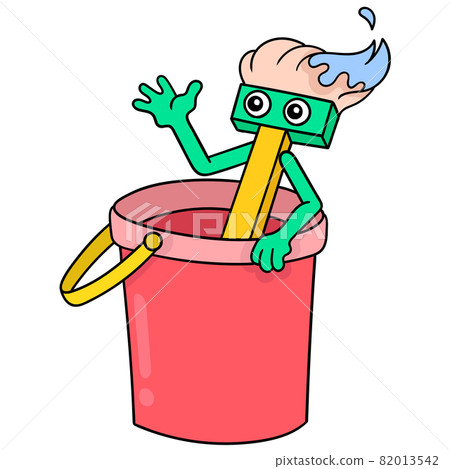 Mop And Bucket Vector Icon Illustration - Mop - Sticker