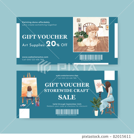 Voucher template with international artists day concept,watercolor style Voucher template with international artists day concept,watercolor style 82015611