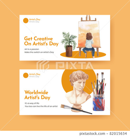 Twitter template with international artists day concept,watercolor style Twitter template with international artists day concept,watercolor style 82015634