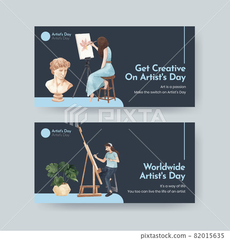 Twitter template with international artists day concept,watercolor style Twitter template with international artists day concept,watercolor style 82015635