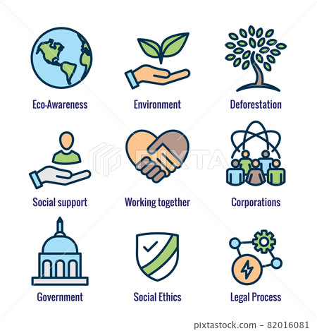 Environment or Environmental and Social Government and Governance Icon Set for ESG 82016081