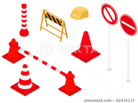 Construction site guidance icon set, isometric 82016115