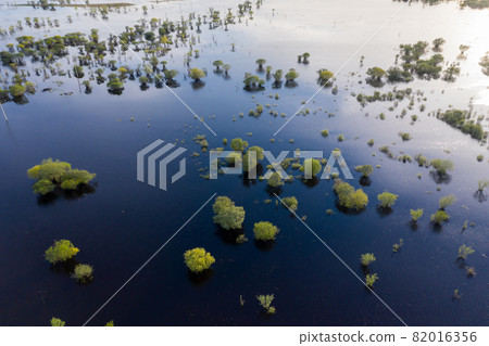 Scenic aerial view of high water in spring time Scenic aerial view of high water in spring time 82016356