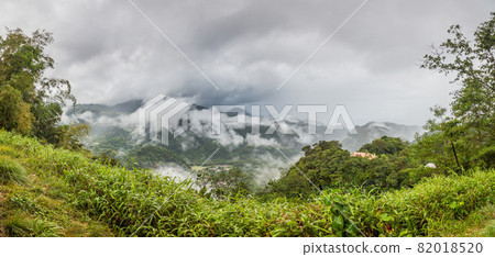 Panoramic picture of rainforest on Dominika island during stormy weather during daytime Panoramic picture of rainforest on Dominika island during stormy weather during daytime 82018520
