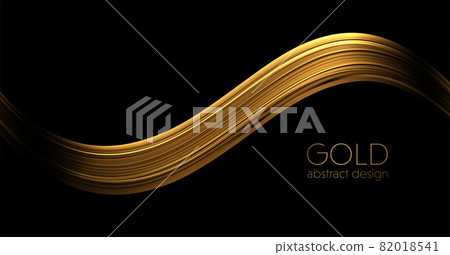Abstract Gold Waves. Shiny golden moving lines design element with glitter effect on dark background for greeting card and disqount voucher. 82018541