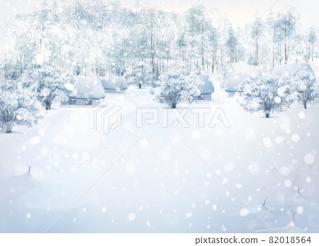 Vector winter landscape with houses in forest. 82018564
