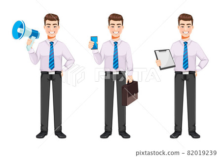 Handsome business man, set of three poses 82019239