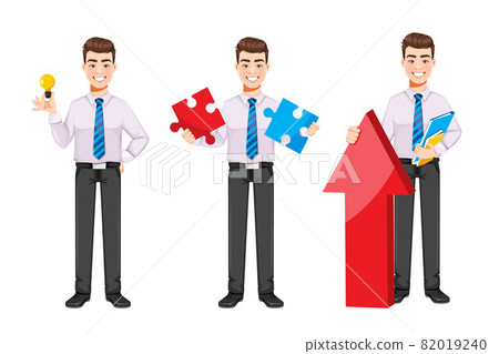 Handsome business man, set of three poses Handsome business man, set of three poses 82019240