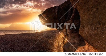Unique Rock Formation at Sandcut Beach on the West Coast 82019364