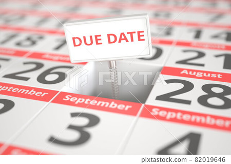 DUE DATE sign on August 27 in a calendar, 3d rendering 82019646
