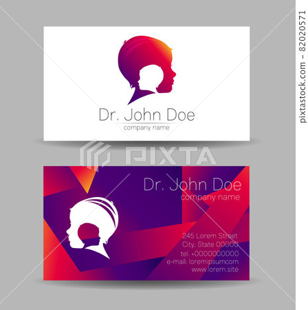 Psychology Vector Visit Card Kid Head Modern logo Creative style. Human Child Profile Silhouette Design concept. Brand company. Vsiting personal set 82020571