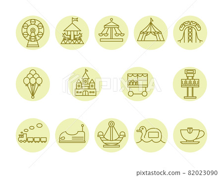 Amusement park playset color icon set (yellow) 82023090