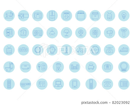 為家電和家務設置的顏色圖標（淺藍色） 82023092