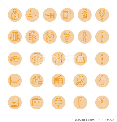 野營設備的顏色圖標集（橙色） 82023098