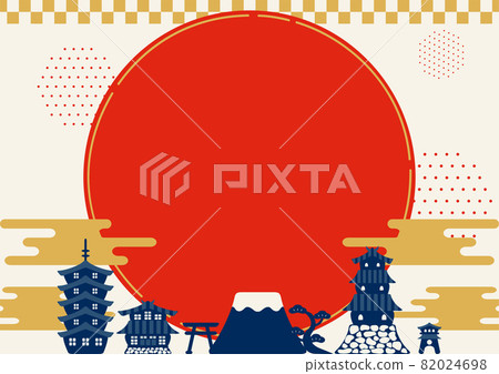 富士山和日本城市景觀新年賀卡材料 82024698