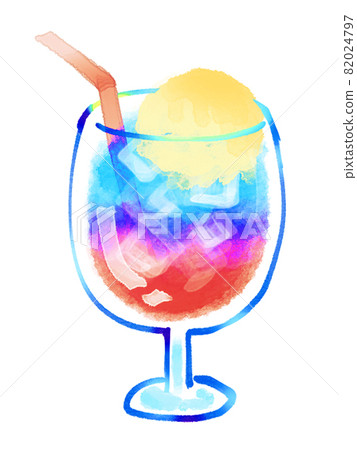 漸變奶油蘇打藍夏威夷水彩插圖藍色和紅色 82024797