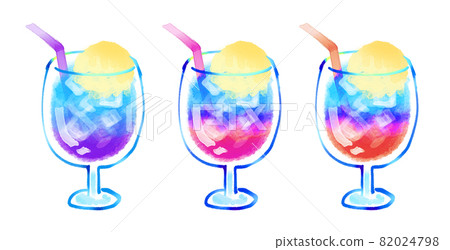 漸變奶油蘇打水設置藍色夏威夷水彩插圖 82024798