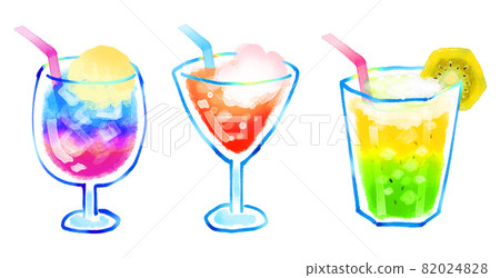 Gradation tropical juice set blue Hawaii berry golden kiwi watercolor illustration 82024828