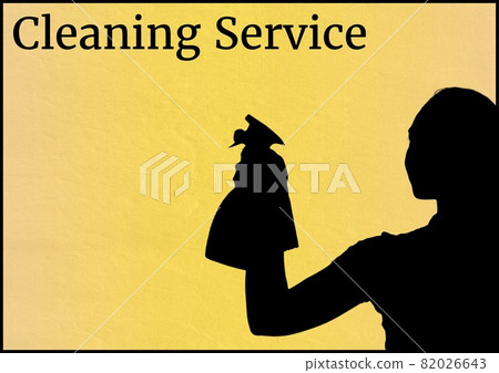 Cleaning service text against silhouette of woman cleaning with a water sprayer on yellow background Cleaning service text against silhouette of woman cleaning with a water sprayer on yellow background 82026643