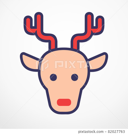 Reindeer christmas flat line vector illustration. Reindeer christmas flat line vector illustration. 82027763
