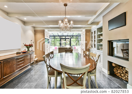 Modern dining room in a luxury house with individual design Modern dining room in a luxury house with individual design 82027853