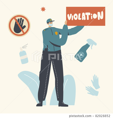 Quarantine Control and Penalty Concept. Police Officer Character in Medical Mask Fine People who Violate Curfew 82028852