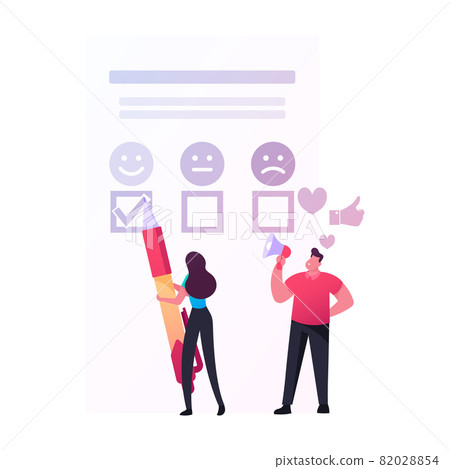 Customer Characters User Experience, Review, Rating Concept. Woman Put Check Marks in Client Feedback Form, Satisfaction Customer Characters User Experience, Review, Rating Concept. Woman Put Check Marks in Client Feedback Form, Satisfaction 82028854