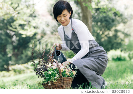 Japanese middle-aged women enjoying group planting and hobbies 82028953