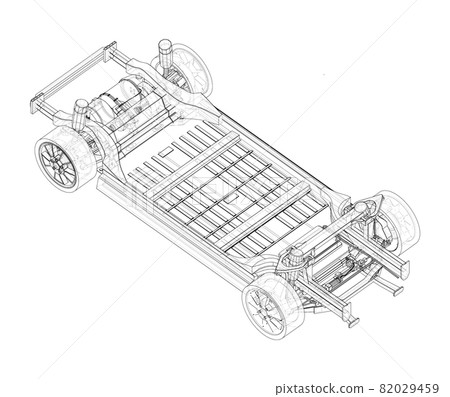 Electric Car Chassis with battery. Vector 82029459