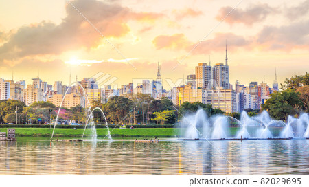 Sao Paulo skyline from Parque Ibirapuera park Sao Paulo skyline from Parque Ibirapuera park 82029695