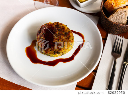 Top view of traditional Catalan Trinxat de Cerdanya from cabbage and boiled potatoes Top view of traditional Catalan Trinxat de Cerdanya from cabbage and boiled potatoes 82029950