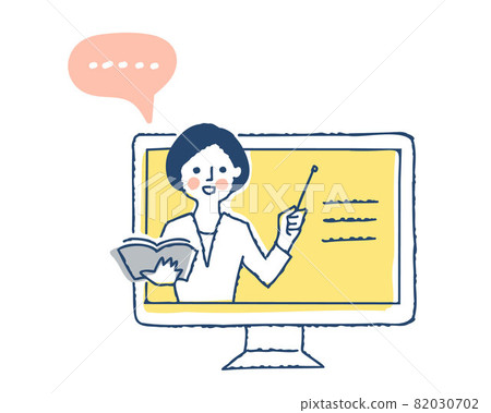 Video of a woman explaining as a desktop computer 82030702