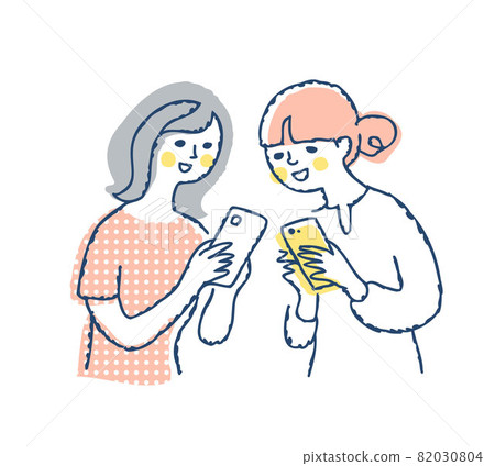 Two women showing off their smartphone screens 82030804