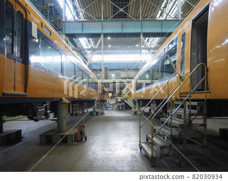 Railroad vehicles undergoing inspection and repair at the factory Railroad vehicles undergoing inspection and repair at the factory 82030934