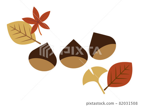 Illustration of chestnuts, autumn leaves and fallen leaves Illustration of chestnuts, autumn leaves and fallen leaves 82031508