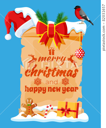 Old Christmas Parchment Scroll with Santa Hat Old Christmas Parchment Scroll with Santa Hat 82031657