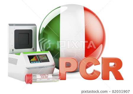 PCR test for COVID-19 in Ireland, concept. PCR thermal cycler with Irish flag, 3D rendering 82031907