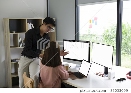 Businessman sharing ideas or startup business plan with colleague. Businessman sharing ideas or startup business plan with colleague. 82033099