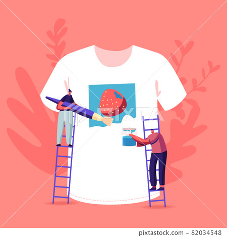 People Create Handmade Apparel Design. Tshirt Print, Diy Hobby Workshop Concept. Tiny Male and Female Characters People Create Handmade Apparel Design. Tshirt Print, Diy Hobby Workshop Concept. Tiny Male and Female Characters 82034548