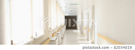 Solar bright light shining from windows of hospital corridor 82034819