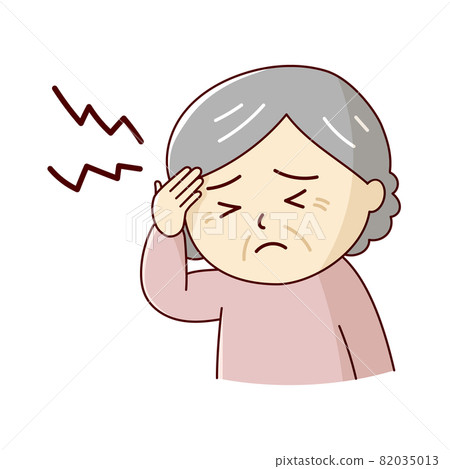 老婦人痛苦地抱著她的太陽穴 老婦人痛苦地抱著她的太陽穴 82035013