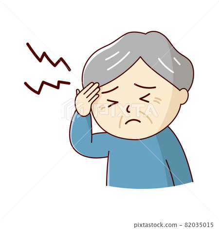 老人頭疼地握著他的太陽穴 82035015