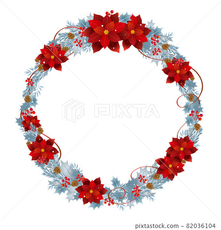 Christmas wreath of poinsettia and silver leaves 82036104