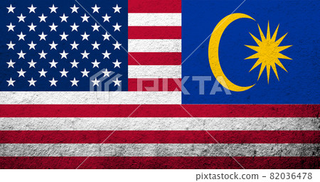 United States of America (USA) national flag with National flag of Malaysia. Grunge background 82036478