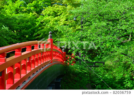 Traditional red bridge in Japanese temple Traditional red bridge in Japanese temple 82036759