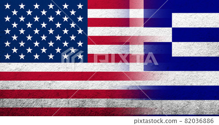 United States of America (USA) national flag with National flag of Greece. Grunge background 82036886