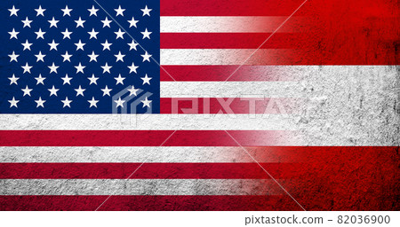 United States of America (USA) national flag with National flag of Austria. Grunge background 82036900