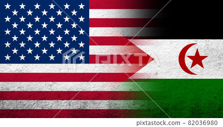 United States of America (USA) national flag with Western Sahara national flag. Grunge background United States of America (USA) national flag with Western Sahara national flag. Grunge background 82036980
